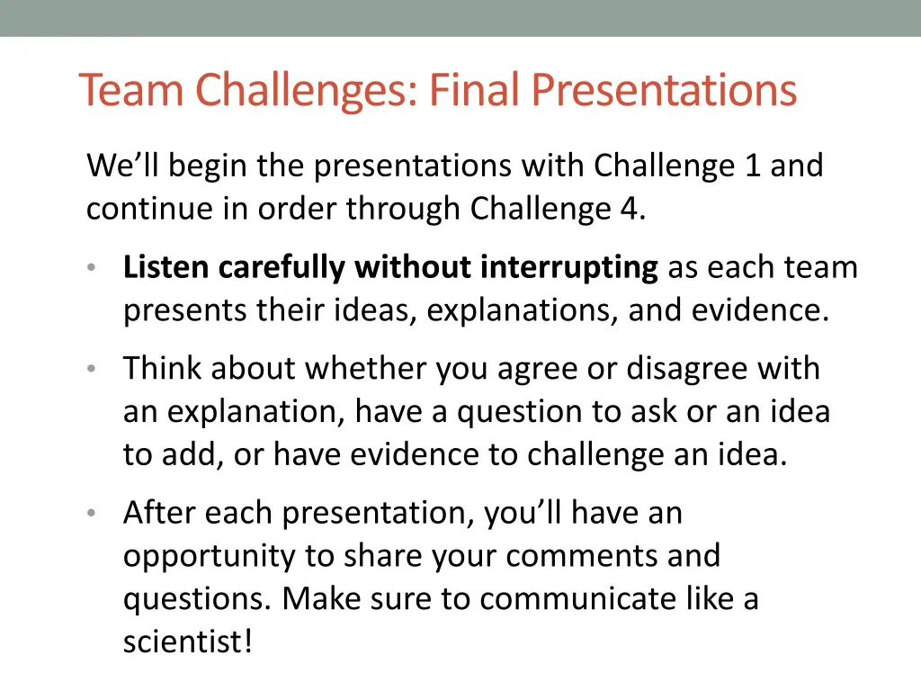 team challenges final presentations 1