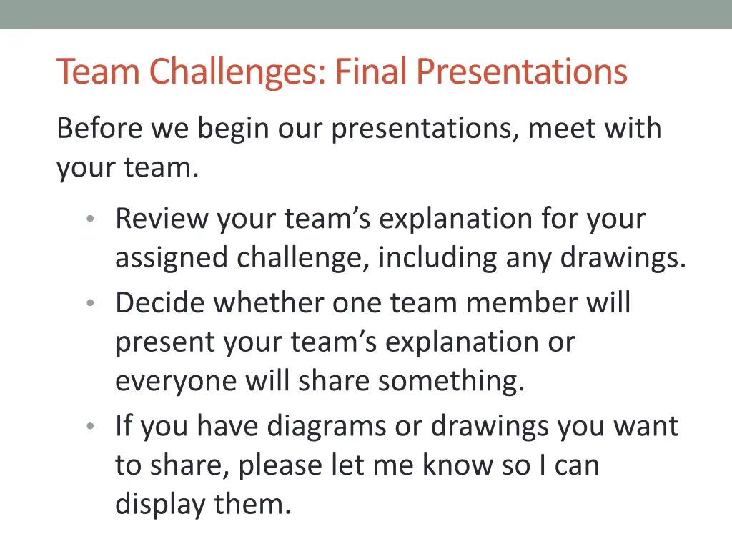 team challenges final presentations