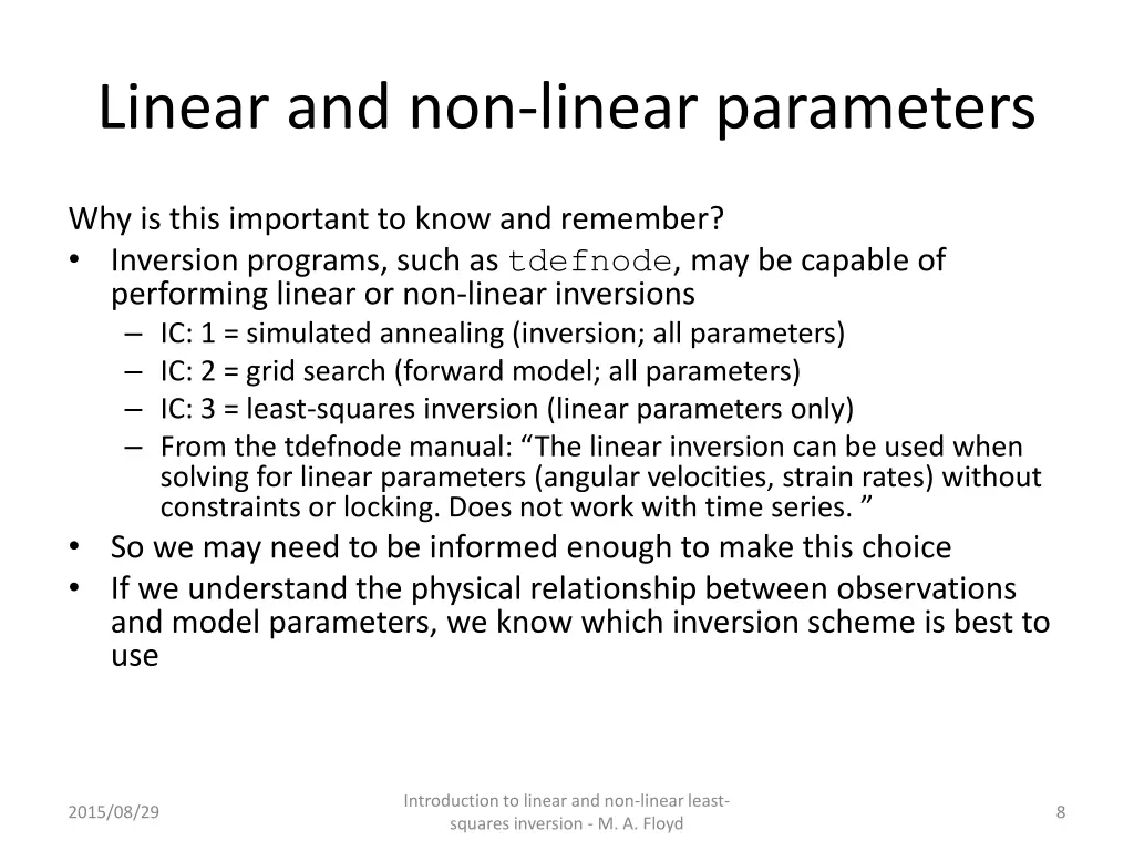 linear and non linear parameters 1