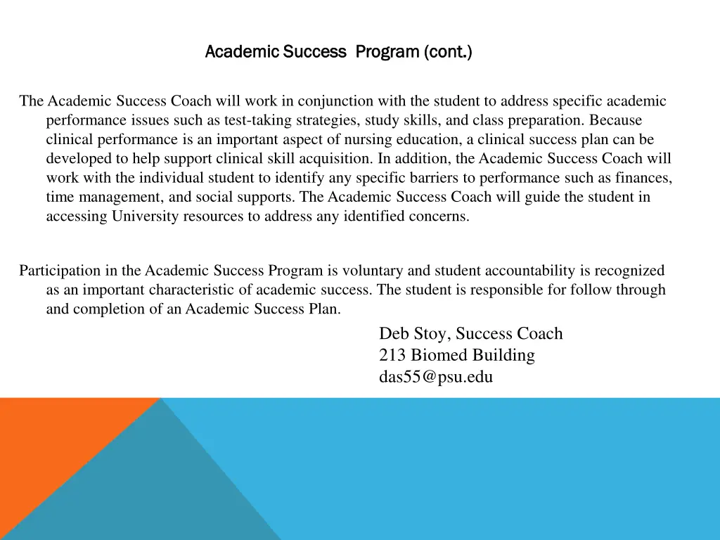 academic success program cont academic success