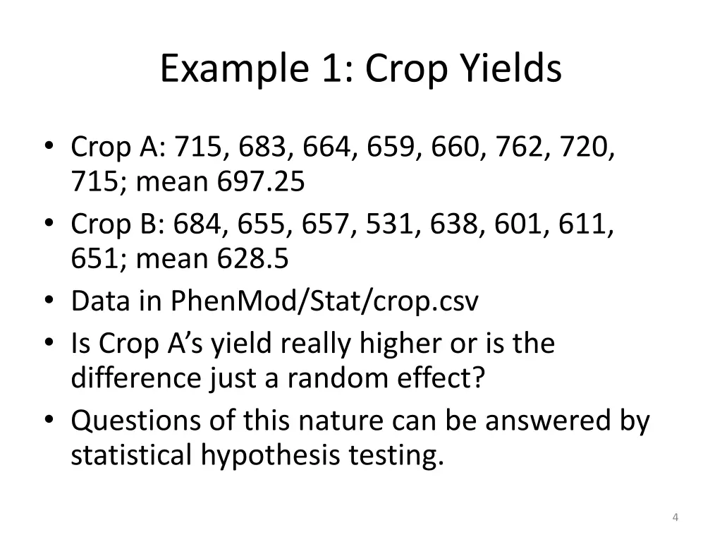 example 1 crop yields