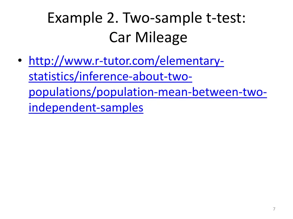 example 2 two sample t test car mileage