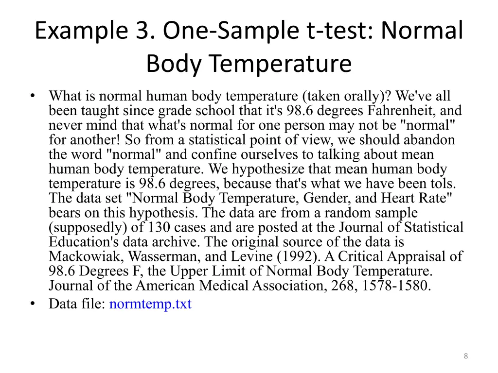 example 3 one sample t test normal body