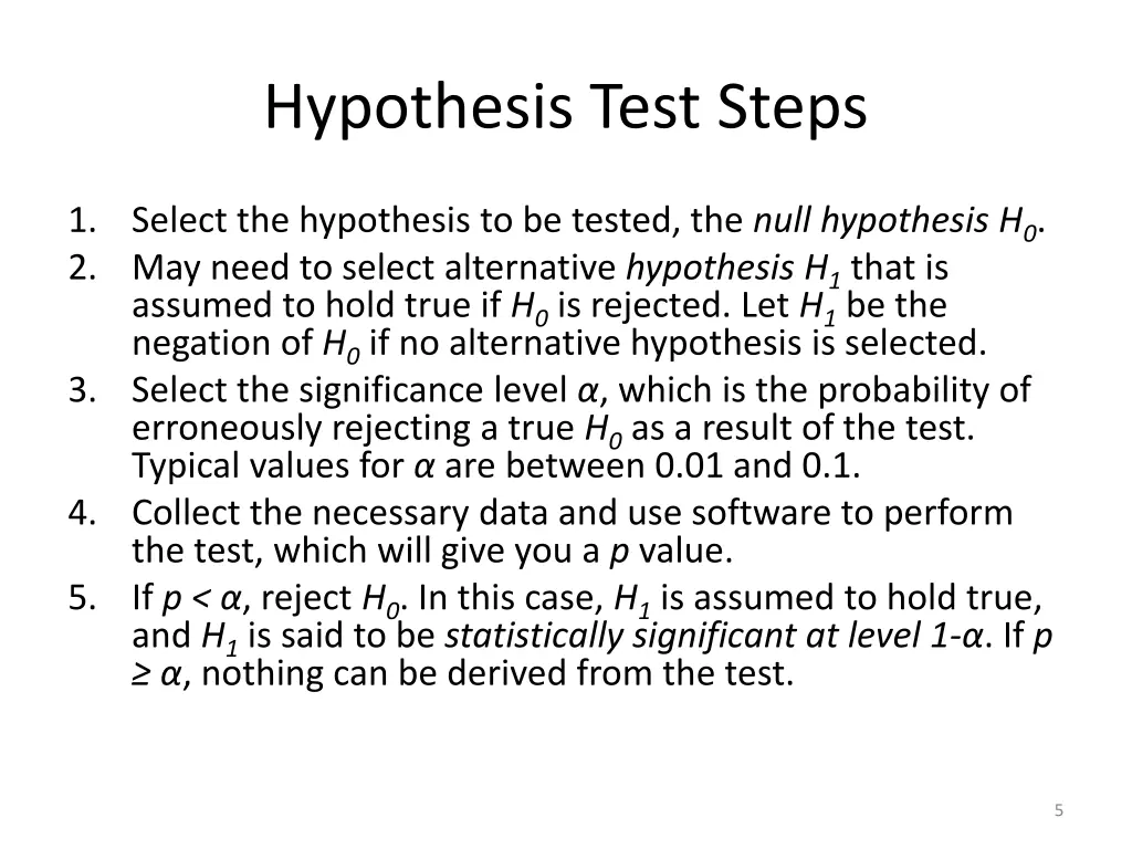 hypothesis test steps