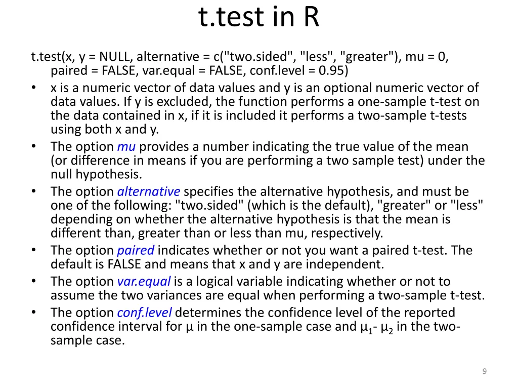 t test in r