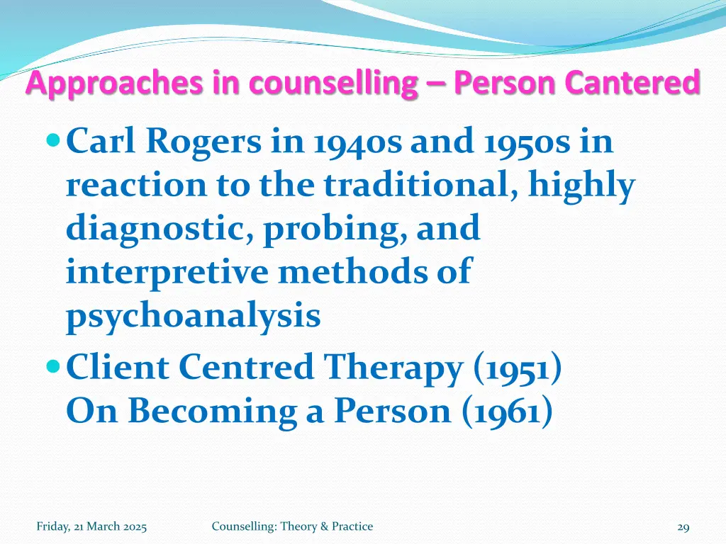 approaches in counselling person cantered