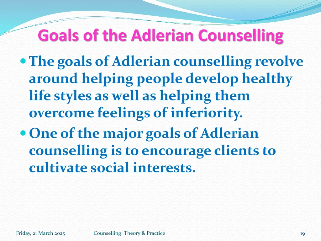 goals of the adlerian counselling