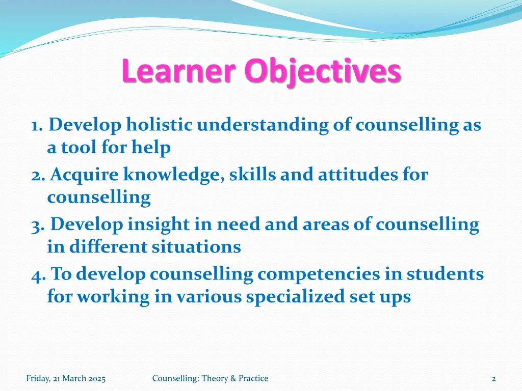 learner objectives
