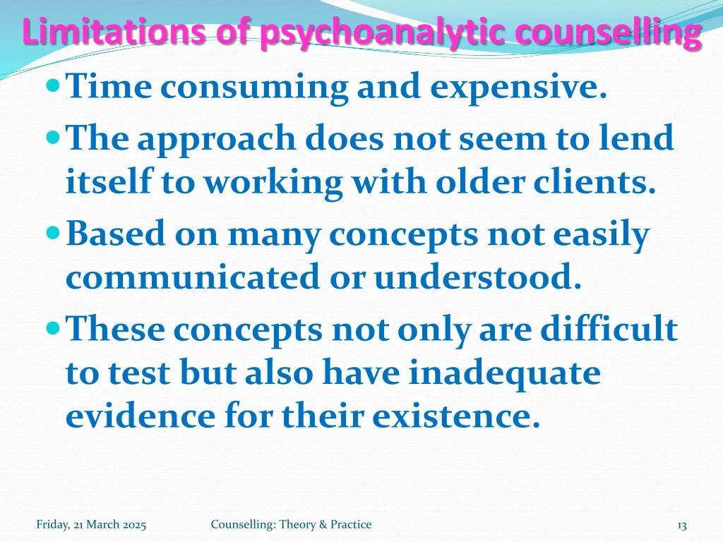 limitations of psychoanalytic counselling time