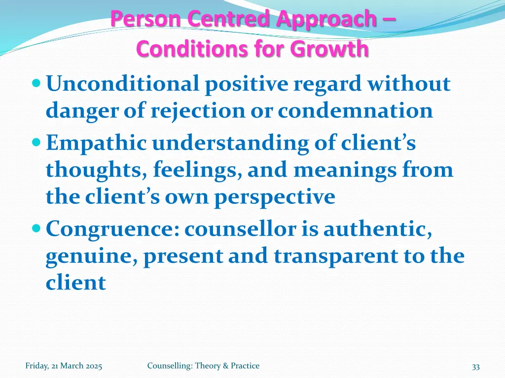 person centred approach conditions for growth