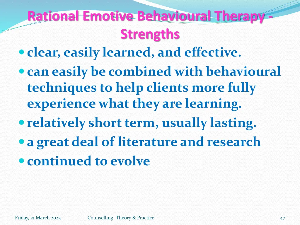 rational emotive behavioural therapy strengths