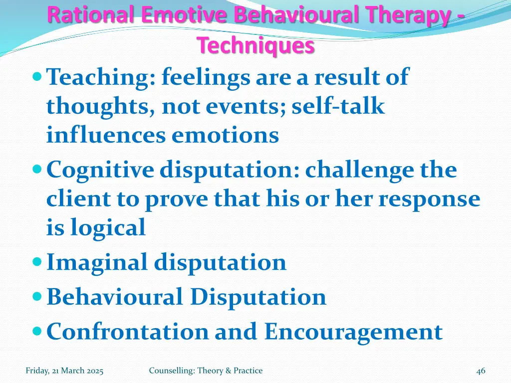 rational emotive behavioural therapy techniques