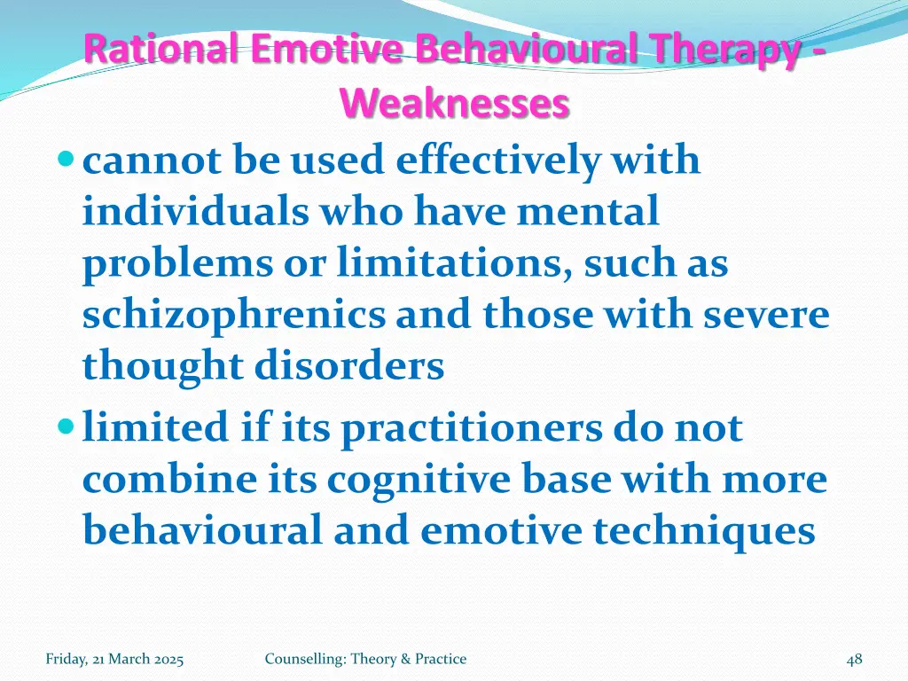 rational emotive behavioural therapy weaknesses