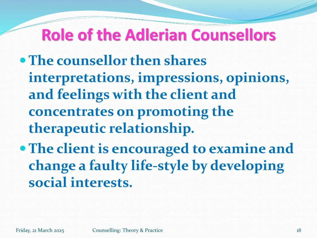 role of the adlerian counsellors 1