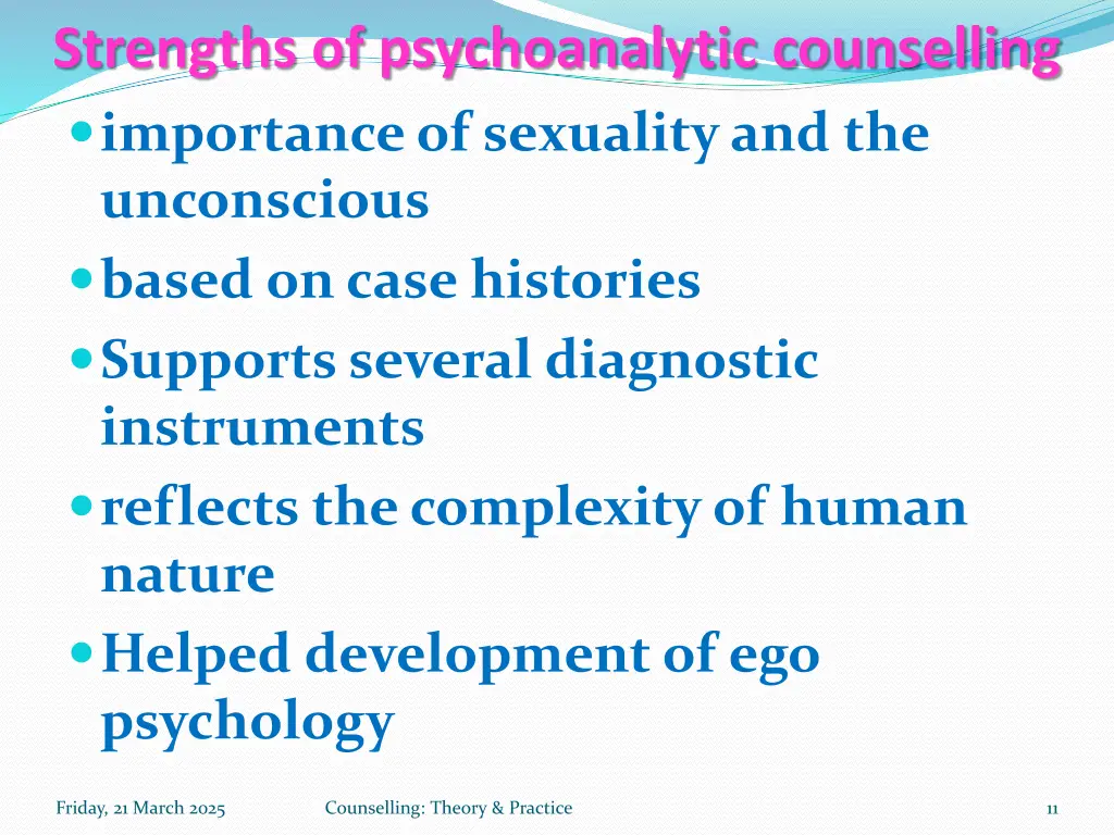 strengths of psychoanalytic counselling