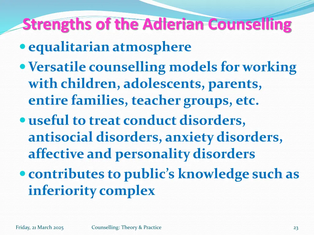 strengths of the adlerian counselling