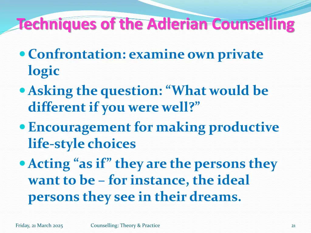 techniques of the adlerian counselling