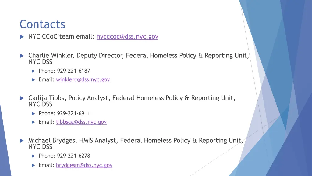 contacts nyc ccoc team email nycccoc@dss nyc gov