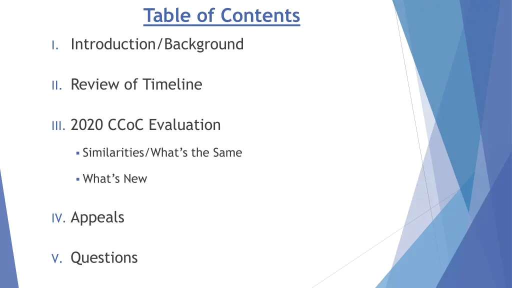 table of contents
