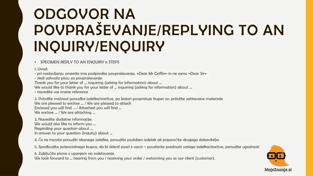 odgovor na povpra evanje replying to an inquiry 1
