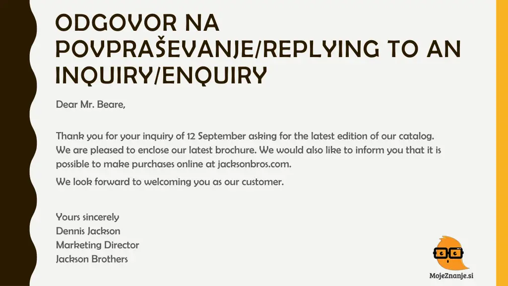 odgovor na povpra evanje replying to an inquiry 2