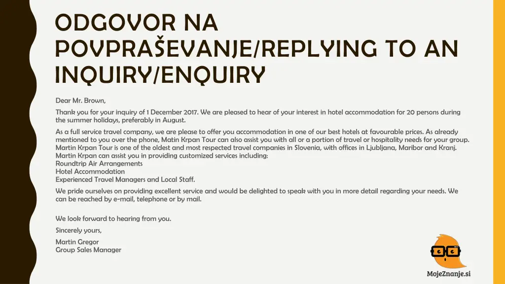 odgovor na povpra evanje replying to an inquiry 3