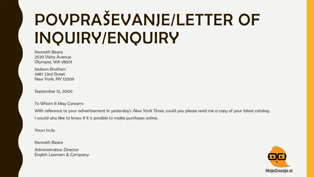 povpra evanje letter of inquiry enquiry 2