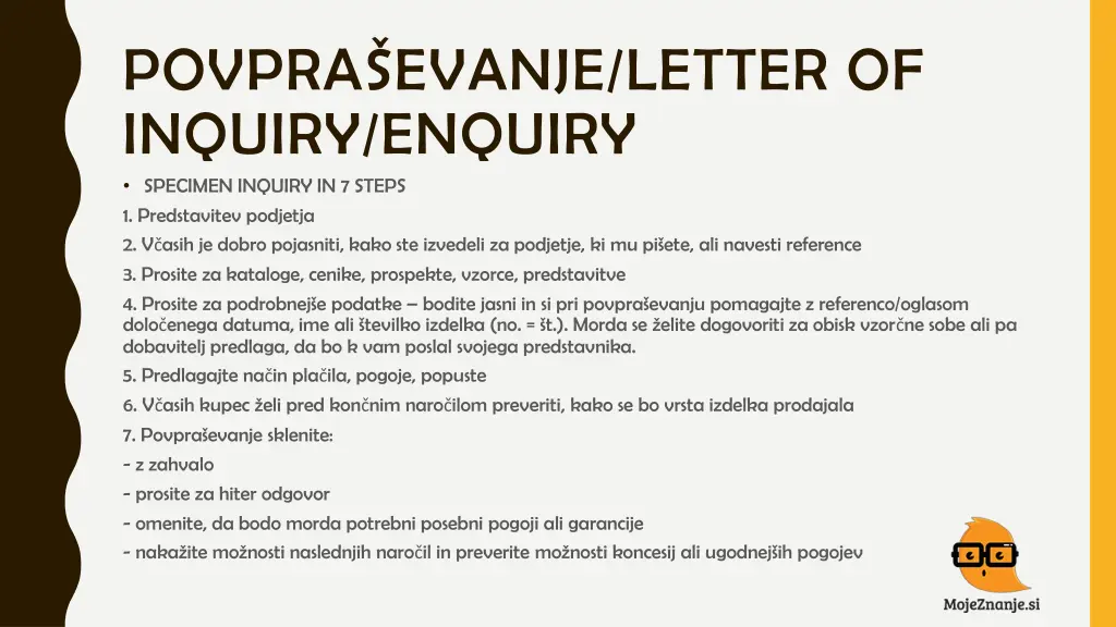 povpra evanje letter of inquiry enquiry specimen