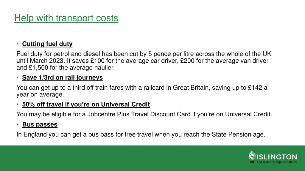 help with transport costs