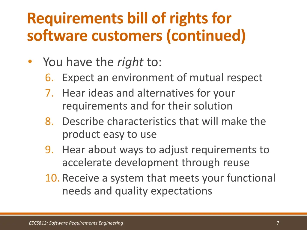requirements bill of rights for software