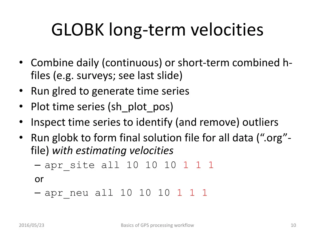 globk long term velocities