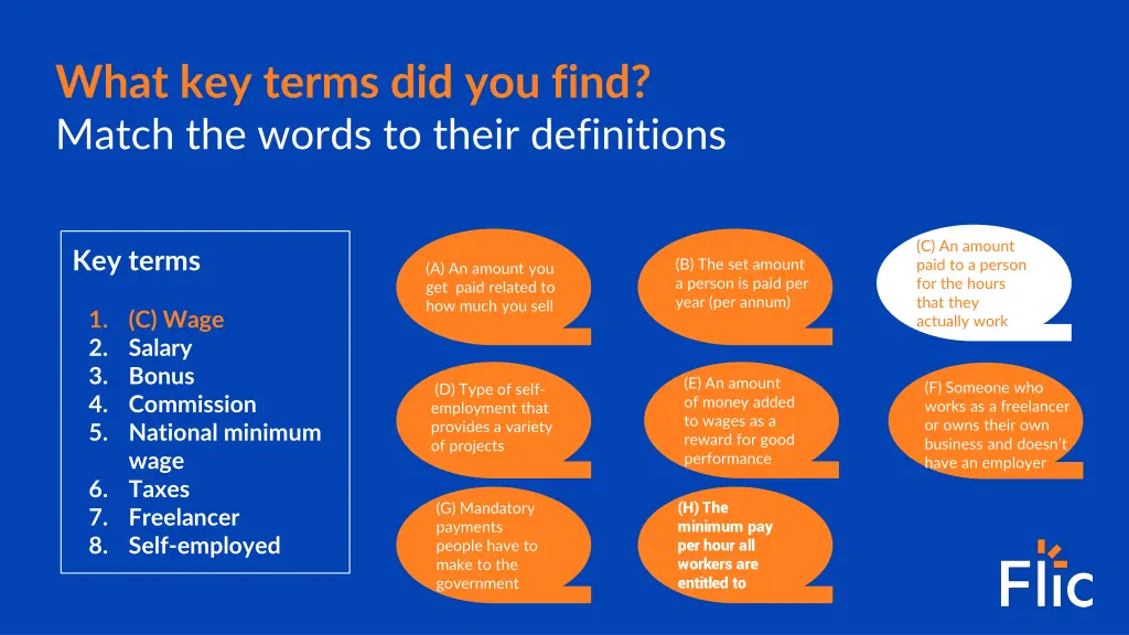 what key terms did you find match the words 1