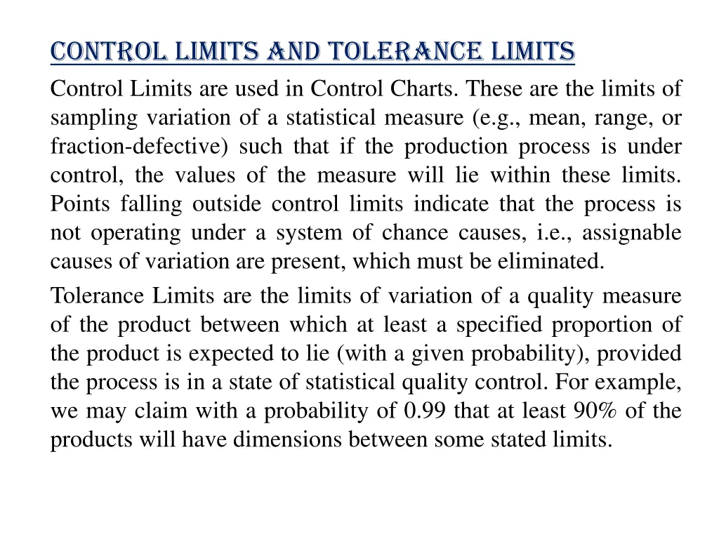 control limits and tolerance limits control