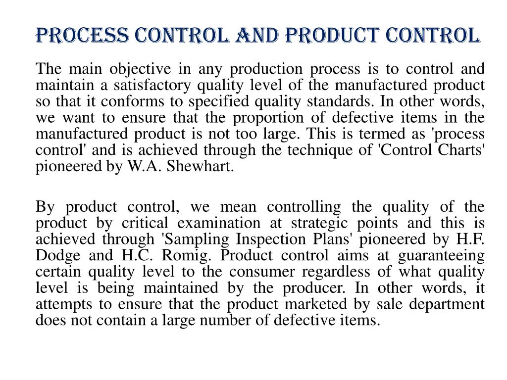 process control and product control