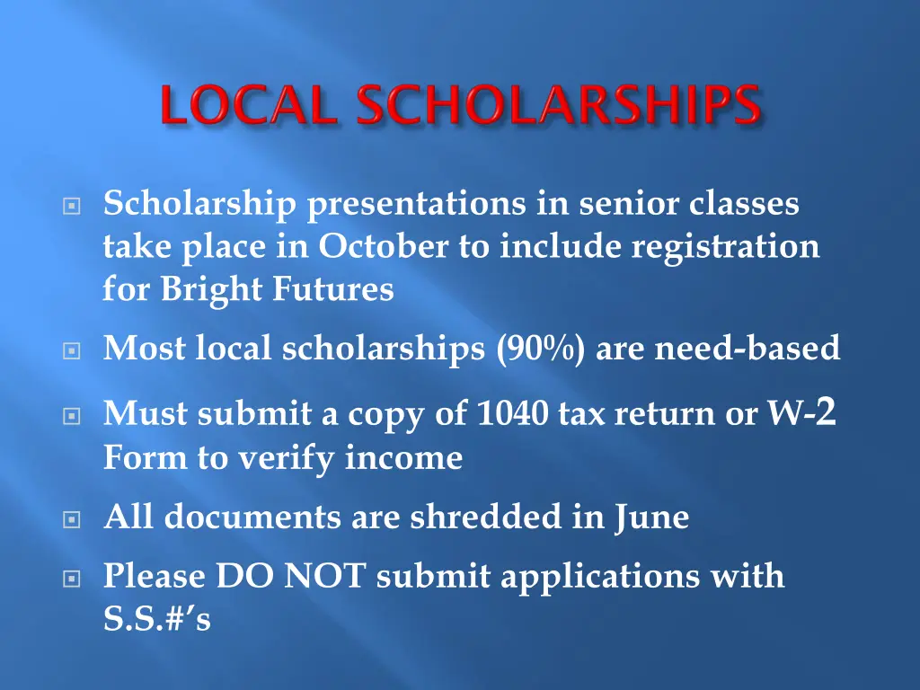 scholarship presentations in senior classes take