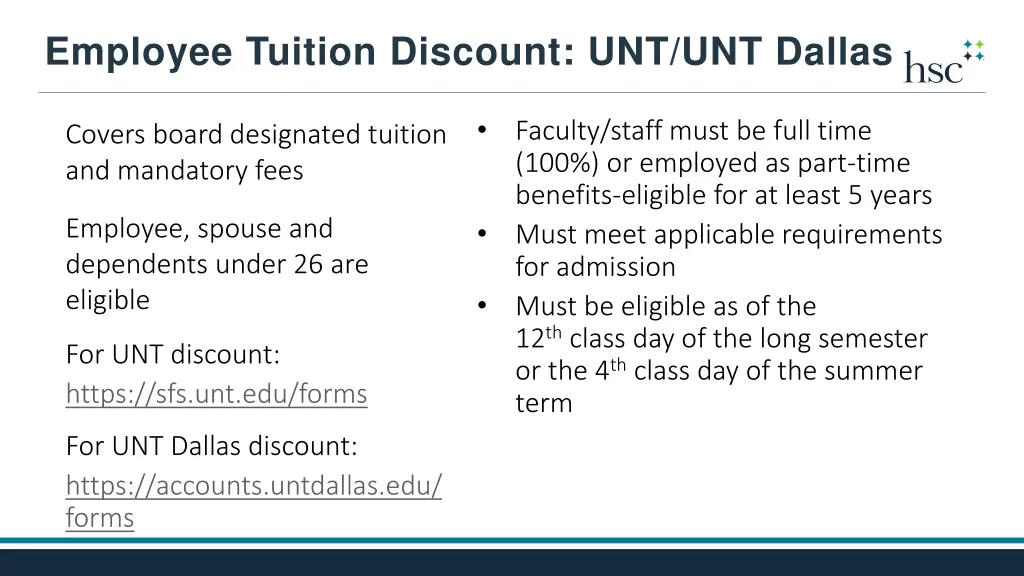 employee tuition discount unt unt dallas