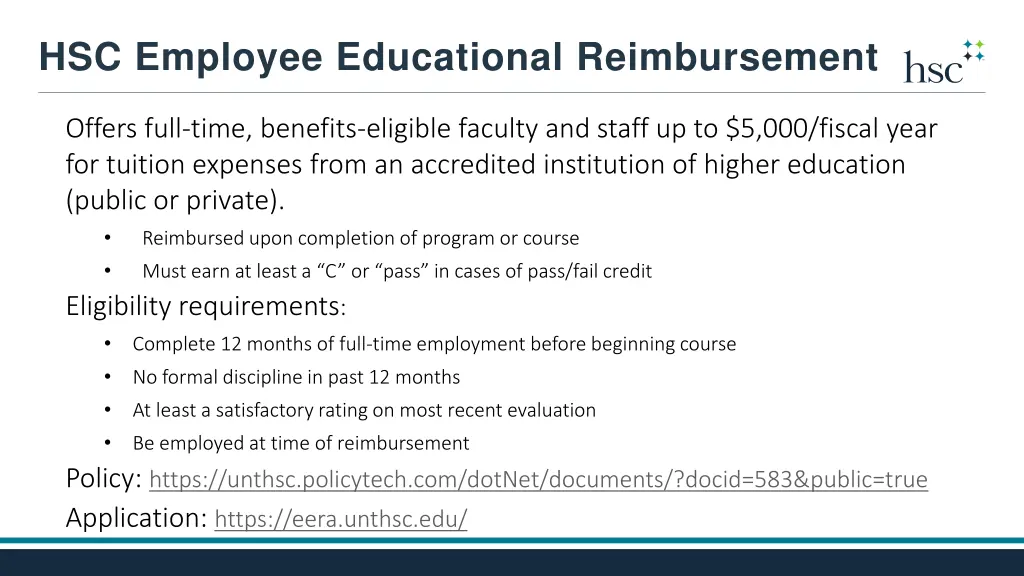 hsc employee educational reimbursement