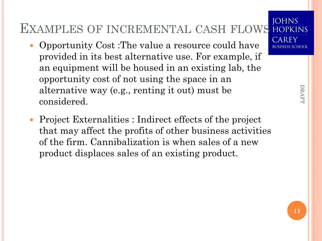 e xamples of incremental cash flows opportunity