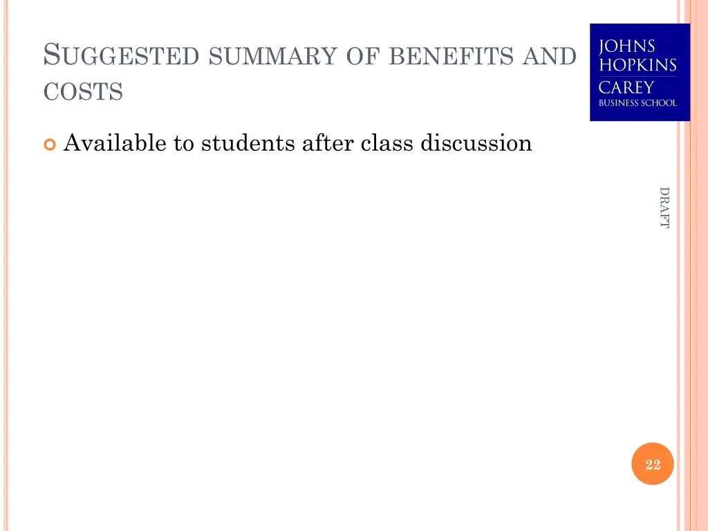 s uggested summary of benefits and costs