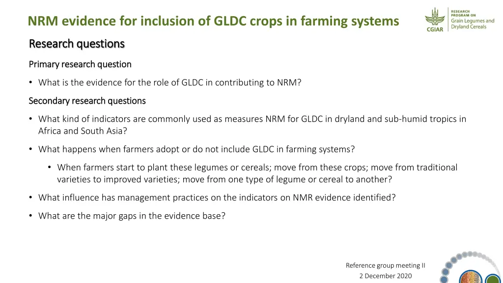 nrm evidence for inclusion of gldc crops 2