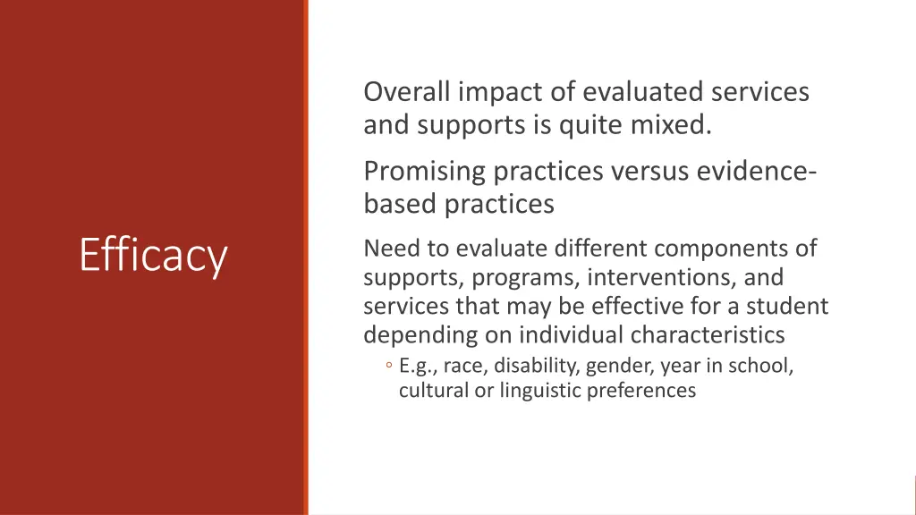 overall impact of evaluated services and supports