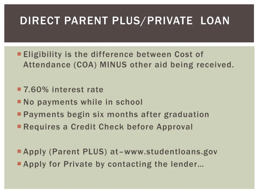 direct parent plus private loan