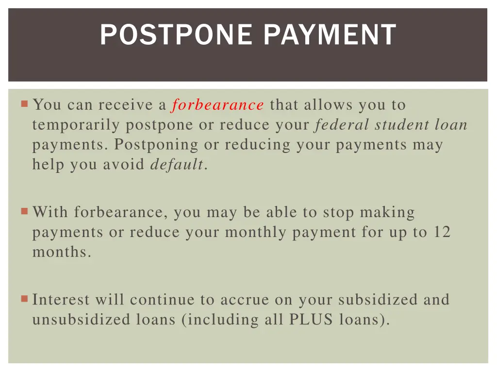 postpone payment