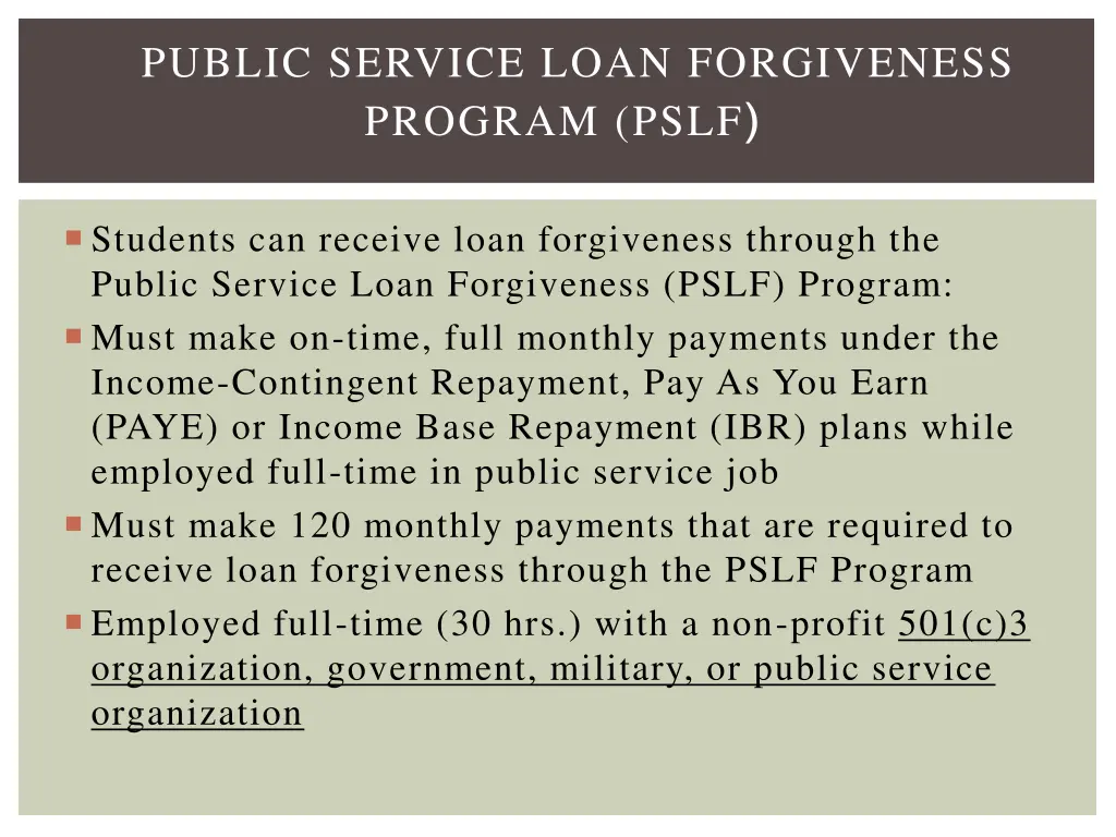 public service loan forgiveness program pslf