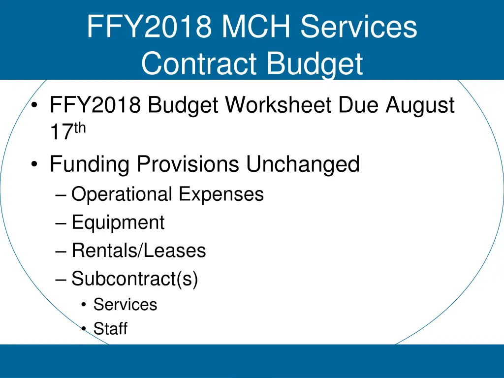 ffy2018 mch services contract budget ffy2018