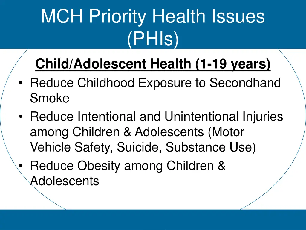 mch priority health issues phis child adolescent