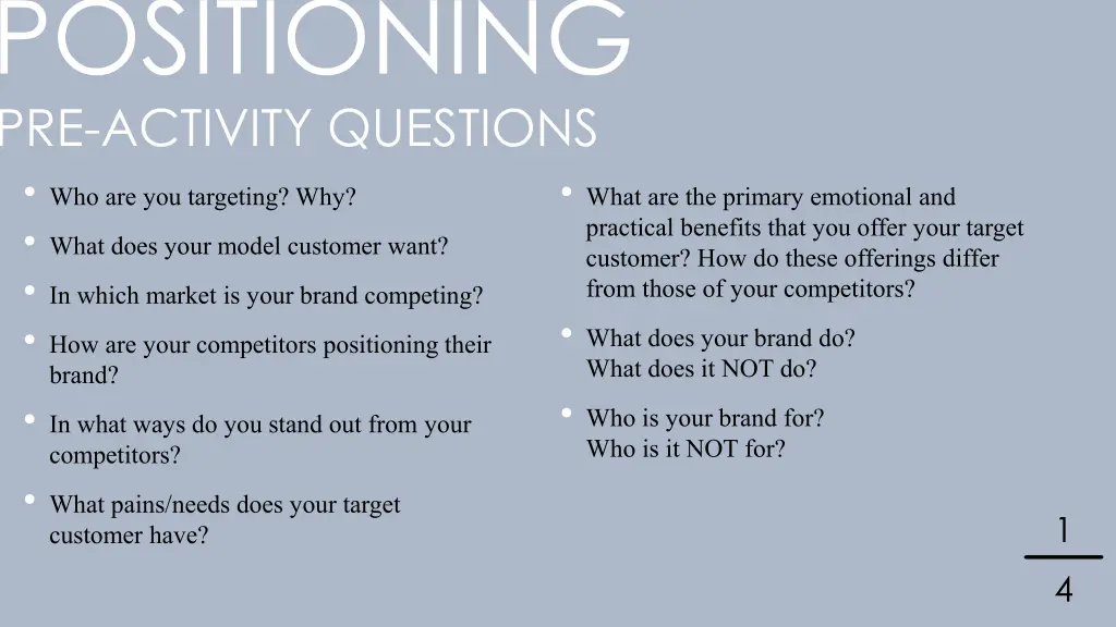 positioning pre activity questions