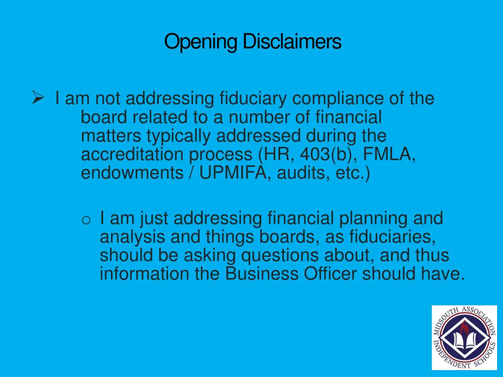opening disclaimers