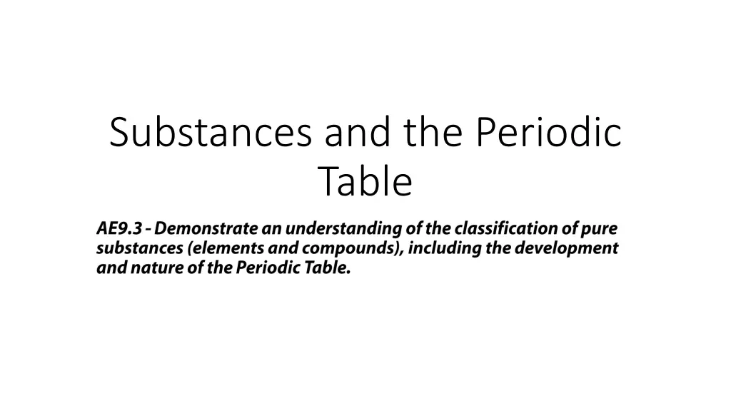 substances and the periodic table