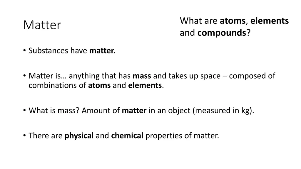 what are atoms elements and compounds